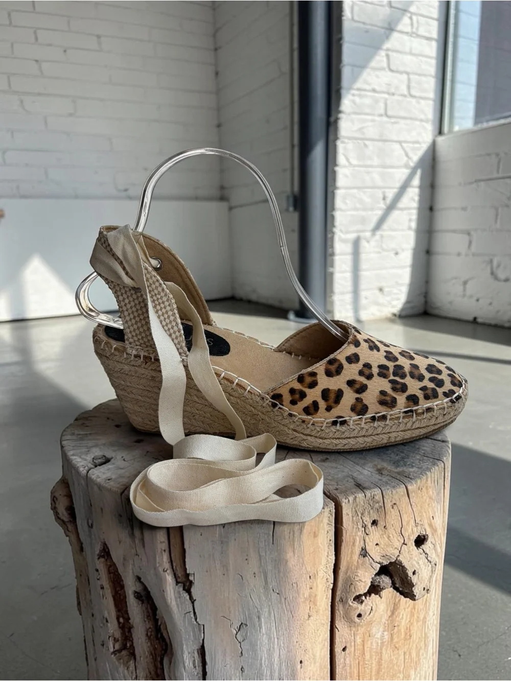 Coconuts by Matisse Leopard Print Espadrille Wedge with Cream Ankle Tie
